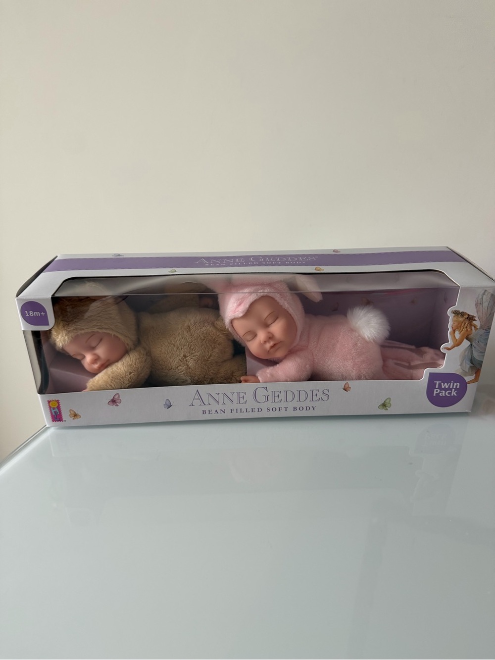 Anne Geddes pink and tan baby bunny bean filled doll toy pack of two